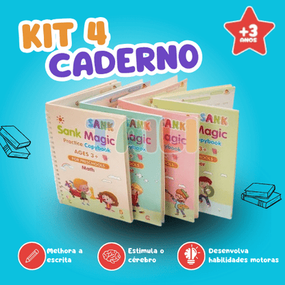 KIT com 4 Cadernos de Caligrafia Mágicos + Brinde Exclusivo