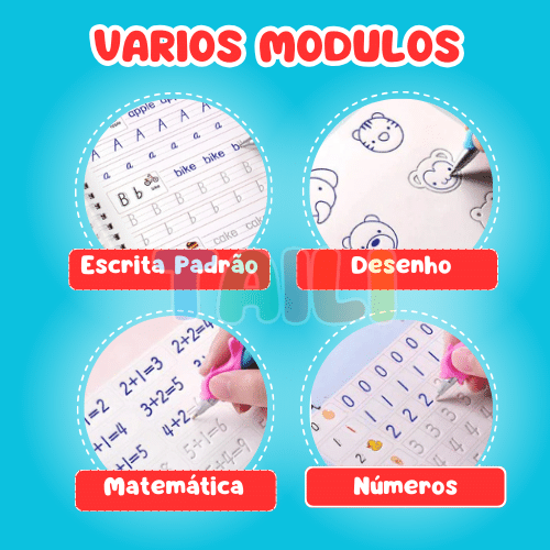 KIT com 4 Cadernos de Caligrafia Mágicos + Brinde Exclusivo