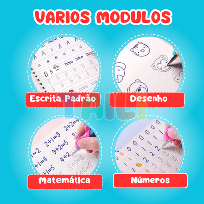 KIT com 4 Cadernos de Caligrafia Mágicos + Brinde Exclusivo