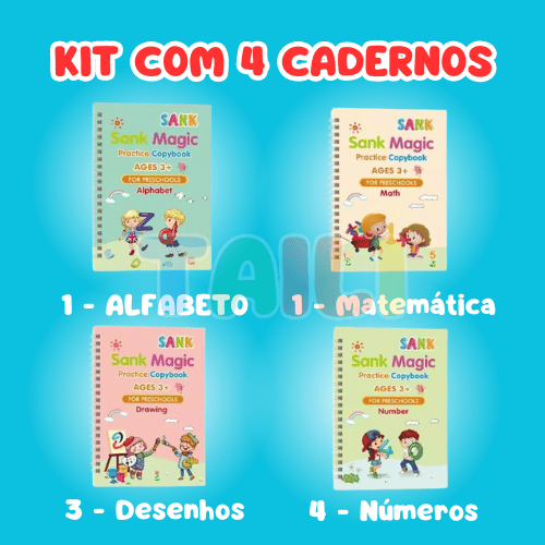 KIT com 4 Cadernos de Caligrafia Mágicos + Brinde Exclusivo